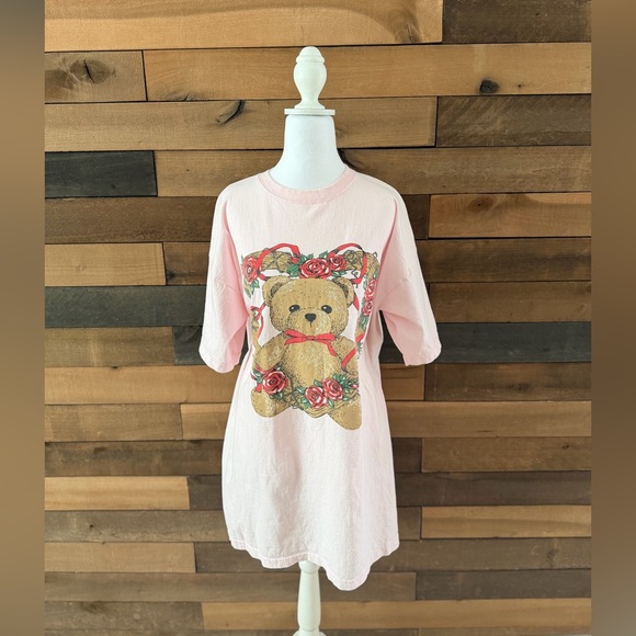 Vintage 90s Teddy Bear Graphic Tee Pink Made In USA - Picture 5 of 10